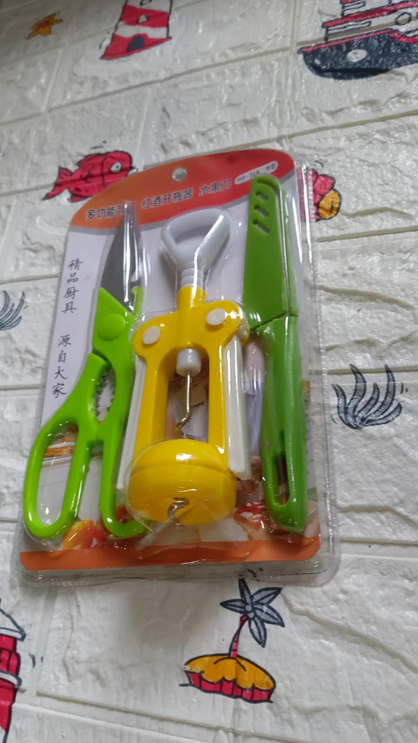 Multifunction Kitchen Tool Set – Stainless Steel & Plastic Knife and Scissors